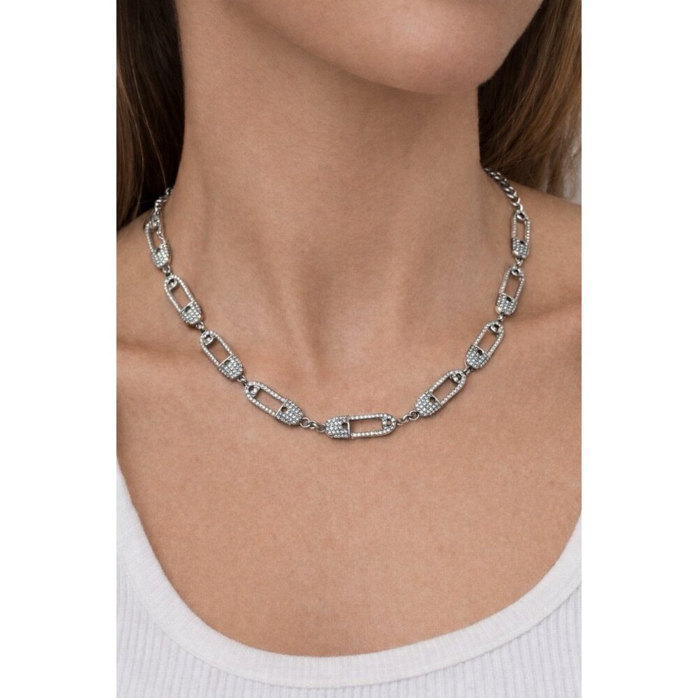 Dalmata Safety Pin Iced Out Ultimate Drip Chain Necklace Silver Tone Grunge Y2K